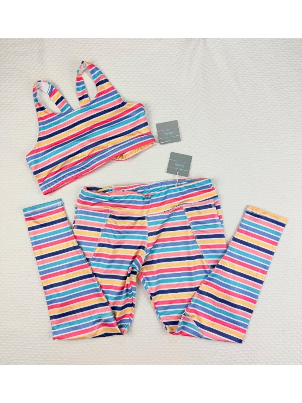 Honesty Girls Activewear Set XL 14-16 Striped Athletic Leggings Sports Bra